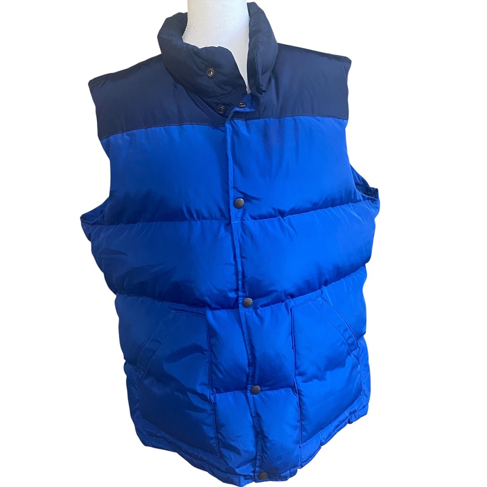 Lands End Mens Blue Colorblock Puffer Down Vest Snap Front Insulated  L 42-44